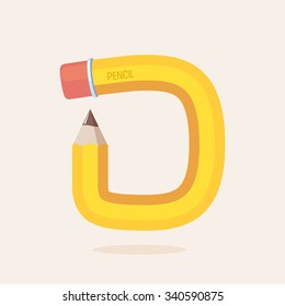 D letter formed by pencil. Vector design template elements for your application or corporate identity.