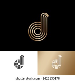 D letter. Gold B Monogram Consist of Thin Lines, Isolated on a Dark Background. Web, UI Icon. 