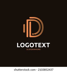 D letter golden logo abstract design on dark color background, D alphabet logo