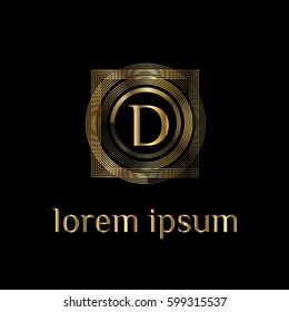 D letter golden vector logo design template