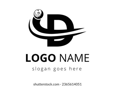 D Letra con diseño de plantilla de logotipo de deportes de golf. Signo de la Academia Deportiva de Hockey, Símbolo de club. identidad empresarial y de empresa