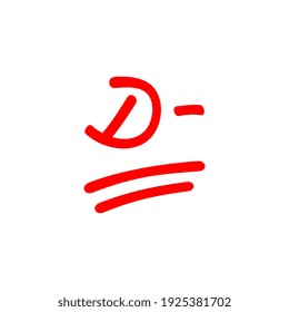 D- letter grade, D minus illustration,handwritten test score - Vector