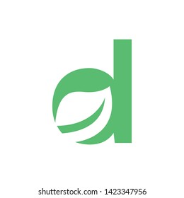 D letter with green leaf logo template vector icon design