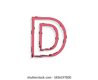 D letra, pincel dibujado a mano. Diseño de estilo cómico. Para elementos de diseño, logotipo, póster creativo, etc. Ilustración vectorial 
