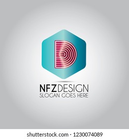D Letter Hexagon Template Logo
