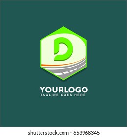 D letter highway icon flat. Green pictogram on white background. Vector illustration symbol 