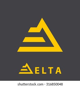 D letter icon, delta sign, 2d vector on dark background, golden color, eps 8