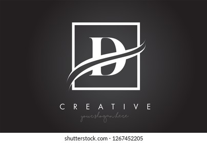 D Letter Icon Logo Design with Square Swoosh Border and Creative Design Vector Illustration.