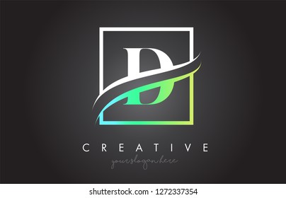 D Letter Icon Logo Design with Square Swoosh Border and Creative Design Vector Illustration.