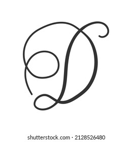 D Letter Icon Silhouette Illustration. Calligraphy Initial Font Vector Graphic Pictogram Symbol Clip Art. Doodle Sketch Black Sign.