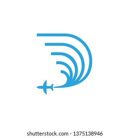 D letter illustrated with making line track plane logo template