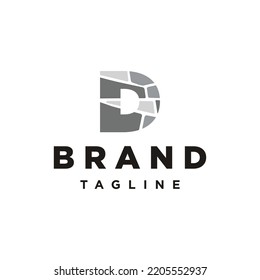 D Letter initial brick stone logo icon vector
