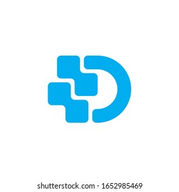 D letter initial digital blue