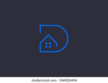 D Letter Initial House Real Estate Logo Design. Illustration of D Letter Minimalist House Shape. Vector Design.
