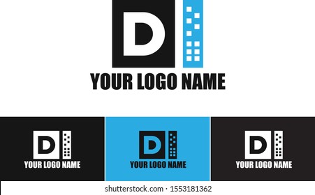 D Letter Inside Building Real Estate logo designs Vector Icon Symbol Template