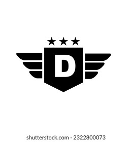 d letra aislada con escudo y alas