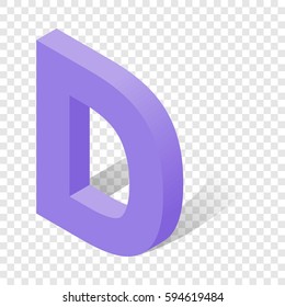 D letter in isometric 3d style with shadow. Violet D letter vector illustration