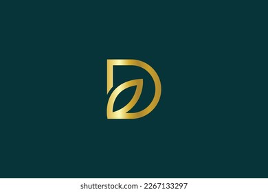 D letter leaf golden typography brand logo design, d leaf logo, d nature logo, d organic logo