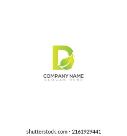D Letter with leaf logo design vector illustration