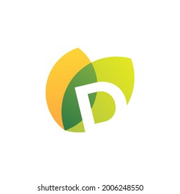 d letter leaf overlapping color logo vector icon illustration