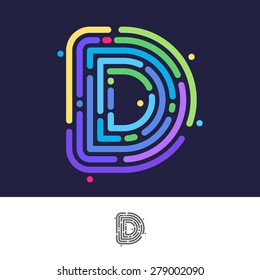 D letter line logo. Vector fingerprint design template elements