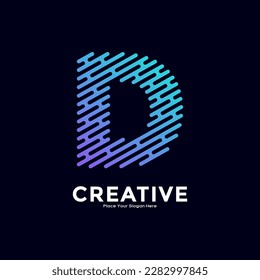 Letra D con diseño de logotipo vectorial de color de gradiente de estilo de línea. Adecuado para negocios, tecnología, letra minimalista, nombre moderno inicial y estilo de monograma creativo