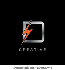 D Letter Logo, Abstract Techno Thunder Bolt Vector Design.