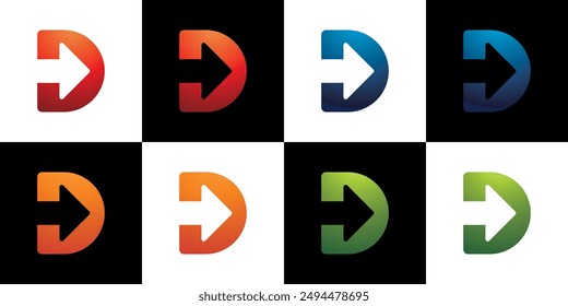 Logo de la letra D con flecha. Gradient font logo Vector Plantilla en estilo moderno creativo minimalista abstracto Vector
