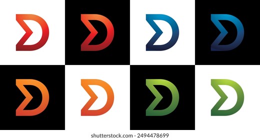 D letter logo with arrow. Gradient font logo Vector Template In Modern Creative Minimal Style abstract vector