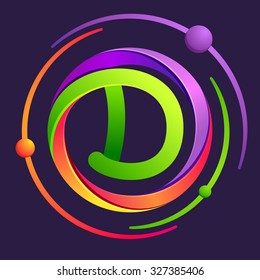 D letter logo with atoms orbits. Vector design template elements for your application or corporate identity.