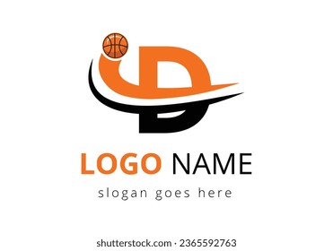 D Letter Logo With Basketball Ball. Sports Symbol Vector Template Design