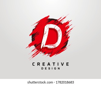 D Letter Logo In Circle Grunge Splatter Element. Red Grunge Ink Splash Explosion Icon design.