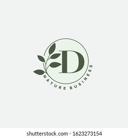 D Letter Logo Circle Nature Leaf,  vector logo  design concept  botanical floral leaf with initial letter logo icon for nature business.