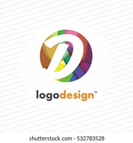 D letter logo in circle with rainbow dots. Vector elements for fashion, business, posters, t-shirts and cards.