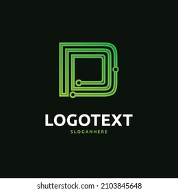 D letter logo, D circuit logo, tech logo design