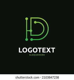 logotipo de letra D, logotipo de circuito D, diseño de logotipo de tecnología
