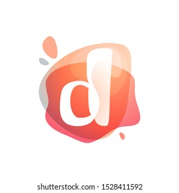 D letter logo at colorful watercolor splash background. Color overlay style. Vector typeface for labels, headlines, posters, cards etc.