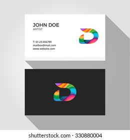 D Letter Logo Colorful Wavy Abstract Business card design template