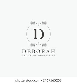 Logotipo de la letra D con un concepto floral creativo para el Vector premium de los bienes raíces de la belleza del negocio de la compañía