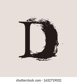 D letter logo. Custom serif style lettering with hand drawn brush stroke. Classic vector font for your fashion poster, jewelry badge, vintage banner, boutique card etc.