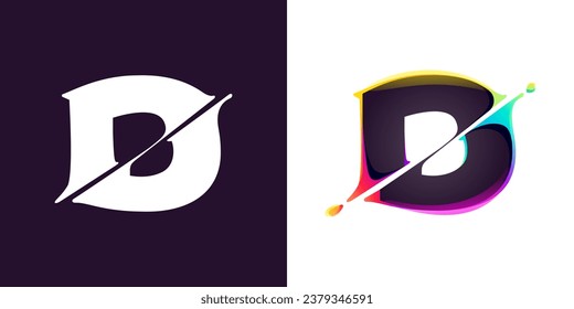 D letter logo letter with cyber distortion, color shift effect. Multicolor gradient type. Neon glitch illusion icon. Colorful font for futuristic tech heading, video game screen, vibrant gambling art.