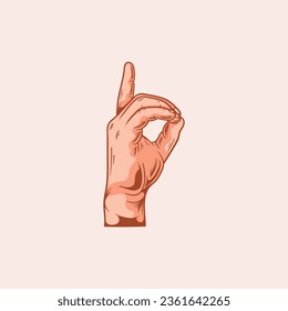 D letter logo in a deaf-mute hand gesture alphabet. Hand drawn vector illustration