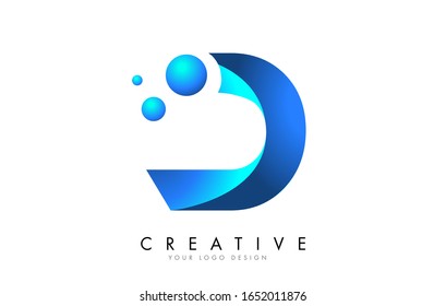 D Letter Logo Design with 3D and Ribbon Effect and Dots. Colorful rounded Letter with Blue Gradient.