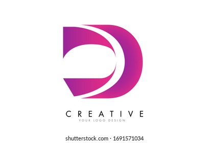 D Letter Logo Design with 3D Ribbon Effect and Bright Pink Gradient. Colorful rounded Letter.