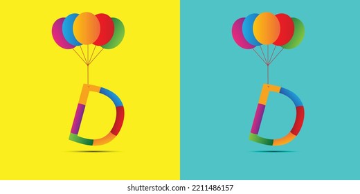 d letter logo design with balloons for wish a birthday girl or boy