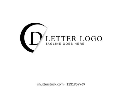 D letter logo design with circle and paper cut in black color.