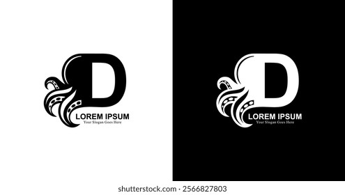 D letter logo design combined with octopus