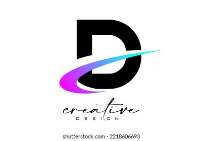 D Letter Logo Design with Creative Purple Blue Swoosh. Letter d Initial icon with curved shape vector illustration.