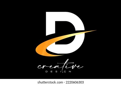D Letter Logo Design with Creative Golden Swoosh. Letter d Initial icon with curved shape vector illustration.