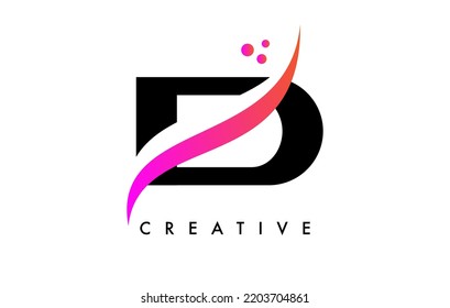 D Letter Logo Design with Elegant Creative Swoosh and Dots Vector. Modern Trendy D letter icon with Curved line cut and minimalist Look Vector Illustration.